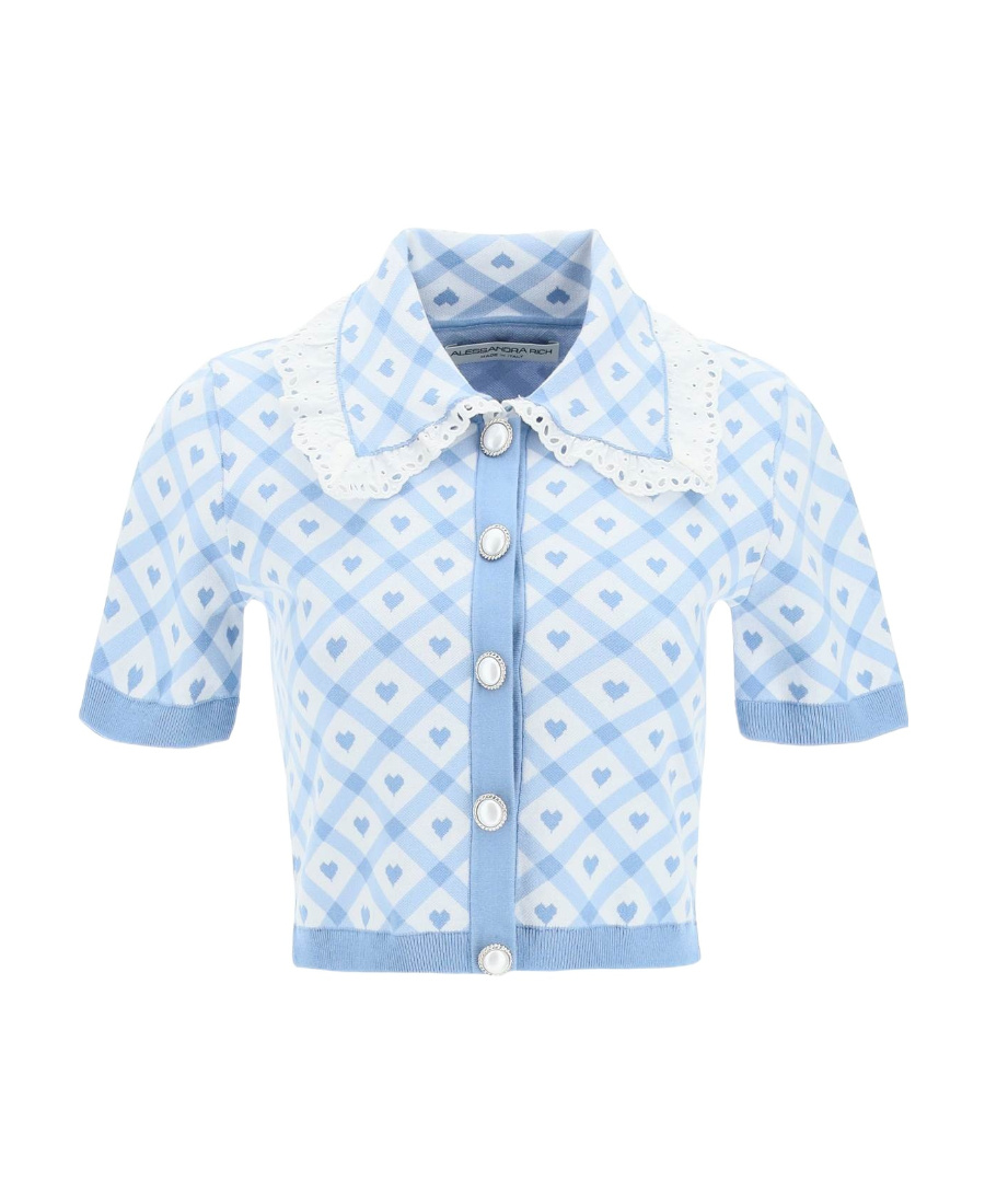 Alessandra Rich Jacquard-motif Cropped Cardigan In Blue