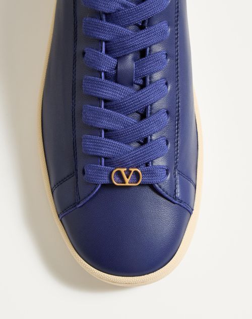 Valentino Royco Leather Sneakers With Rubber Sole In Blue