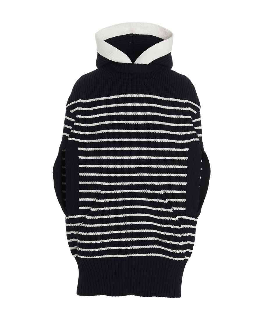 Shop Sacai Striped Knitted Hoodie In Black