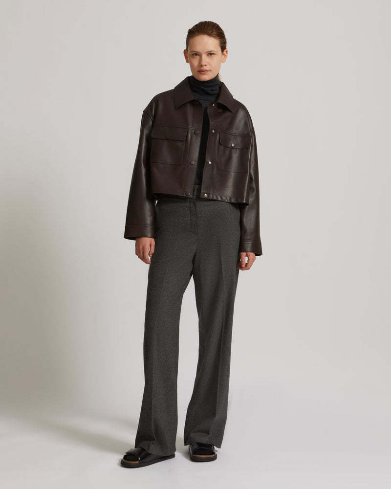 Shop Yves Salomon Short Leather Jacket In Brown