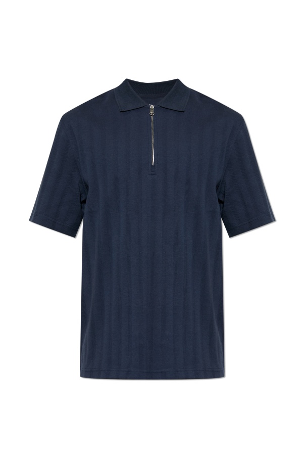 Samsoe & Samsoe Samsoe Samsoe Cotton Zip-up Saolli Polo Shirt In Blue