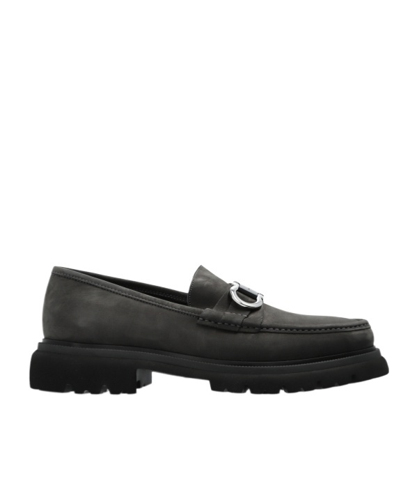 Ferragamo Chunky Sole Loafers With Metal Buckle Detail In Black