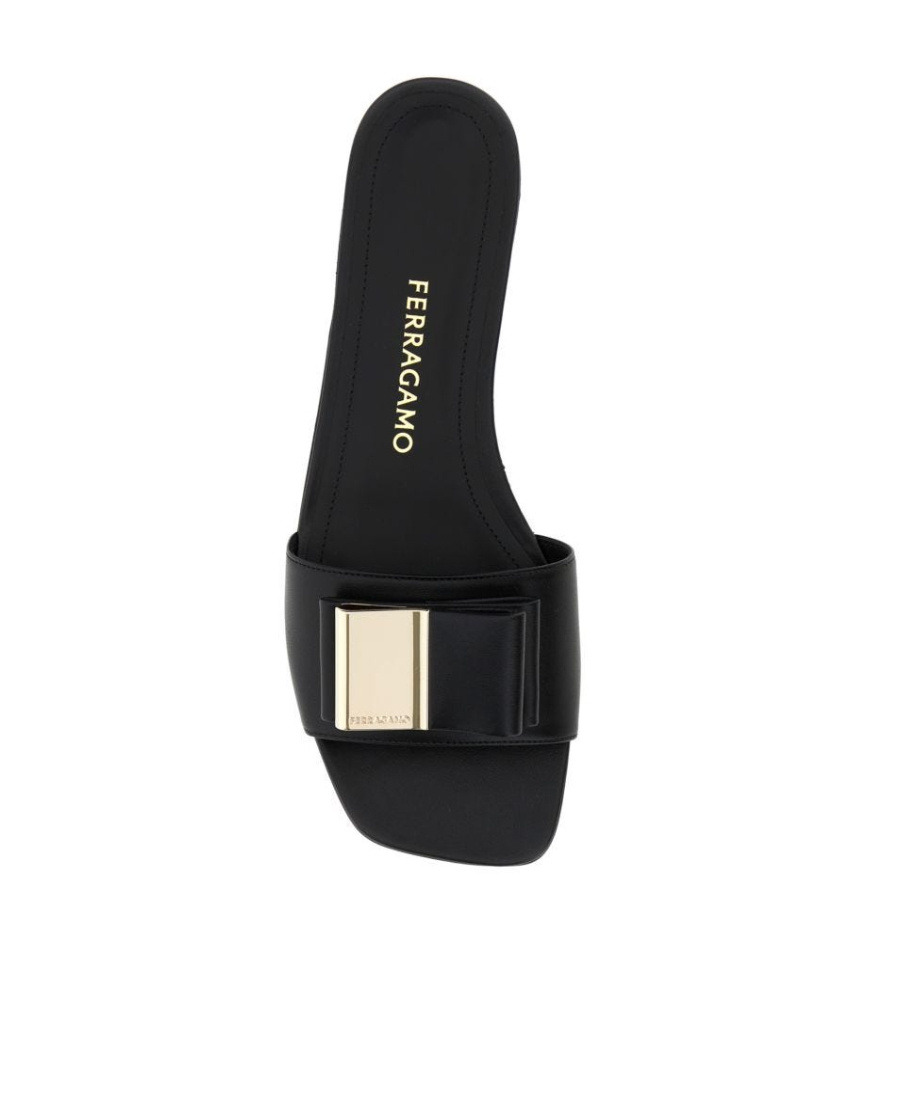 Ferragamo Double-bow Slider In Black