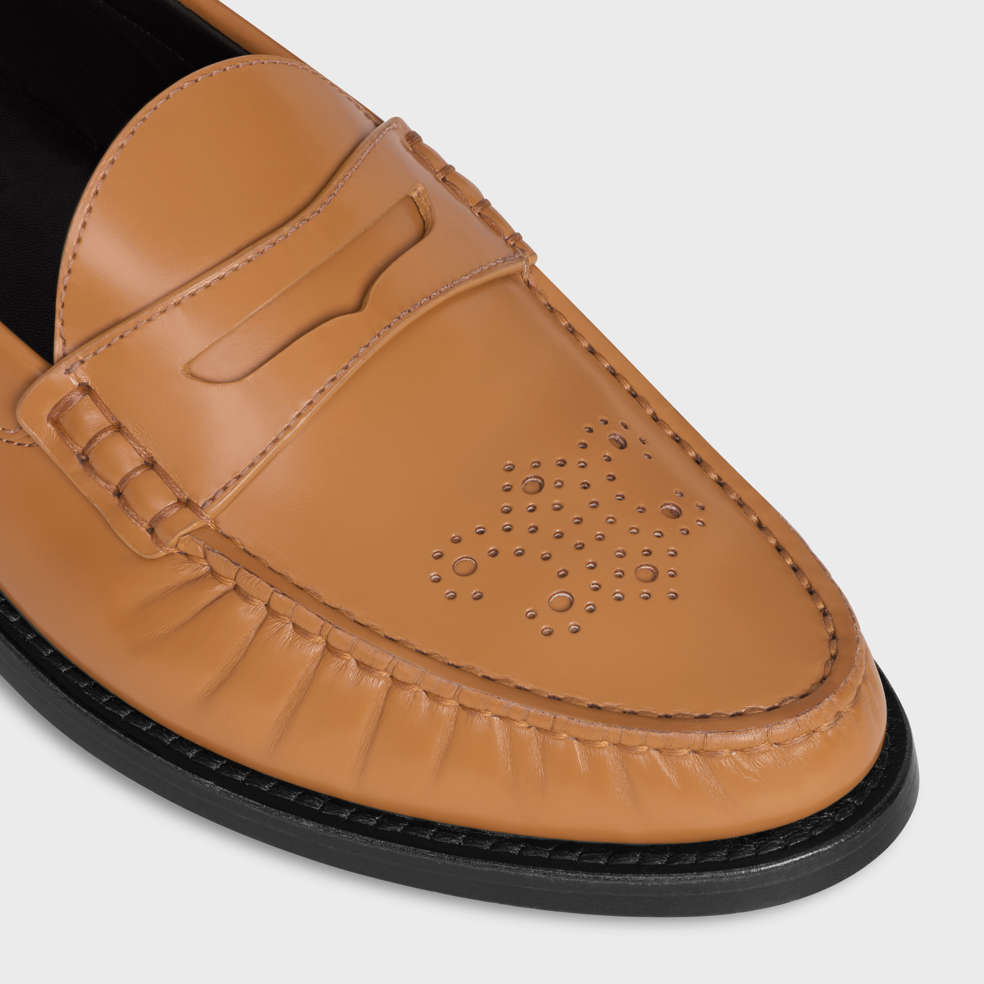 Celine Vivienne Polished Bullskin Loafers In Brown