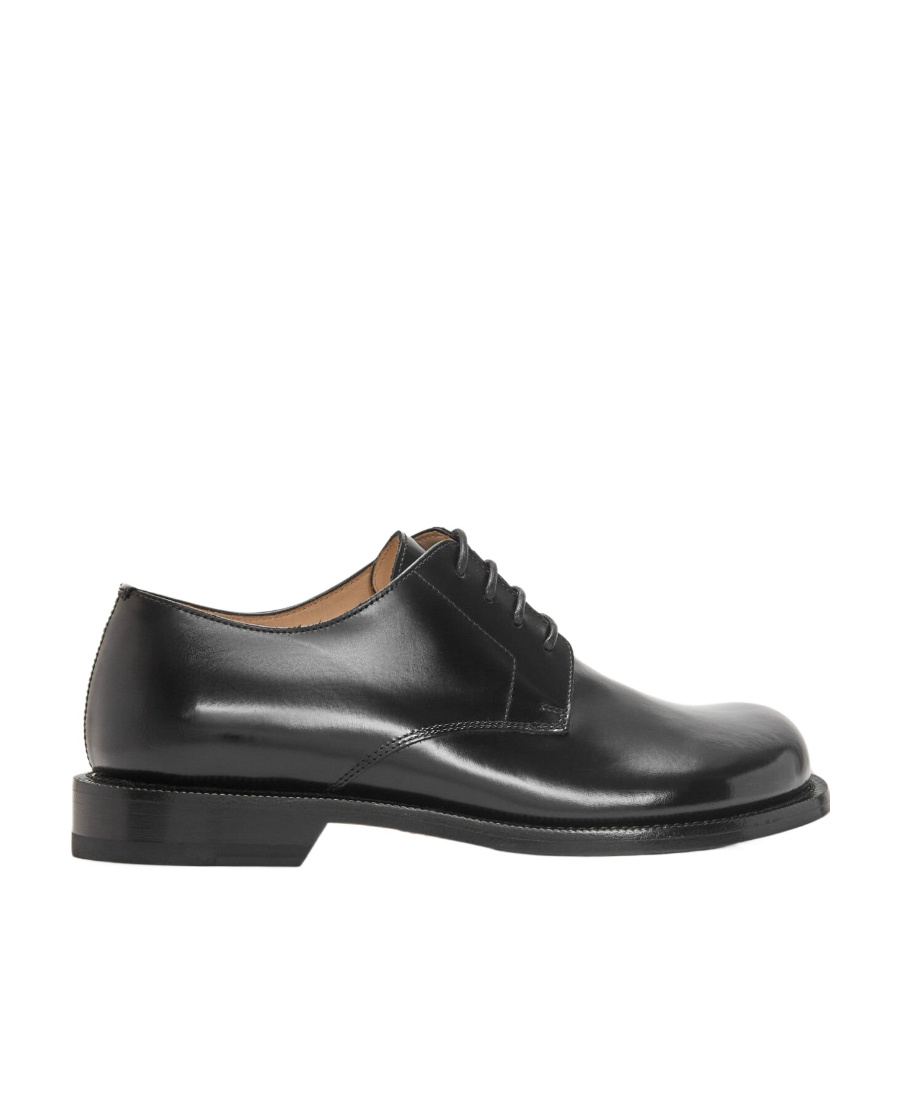 Loewe Terra Glossed-leather Derby Shoes In Black