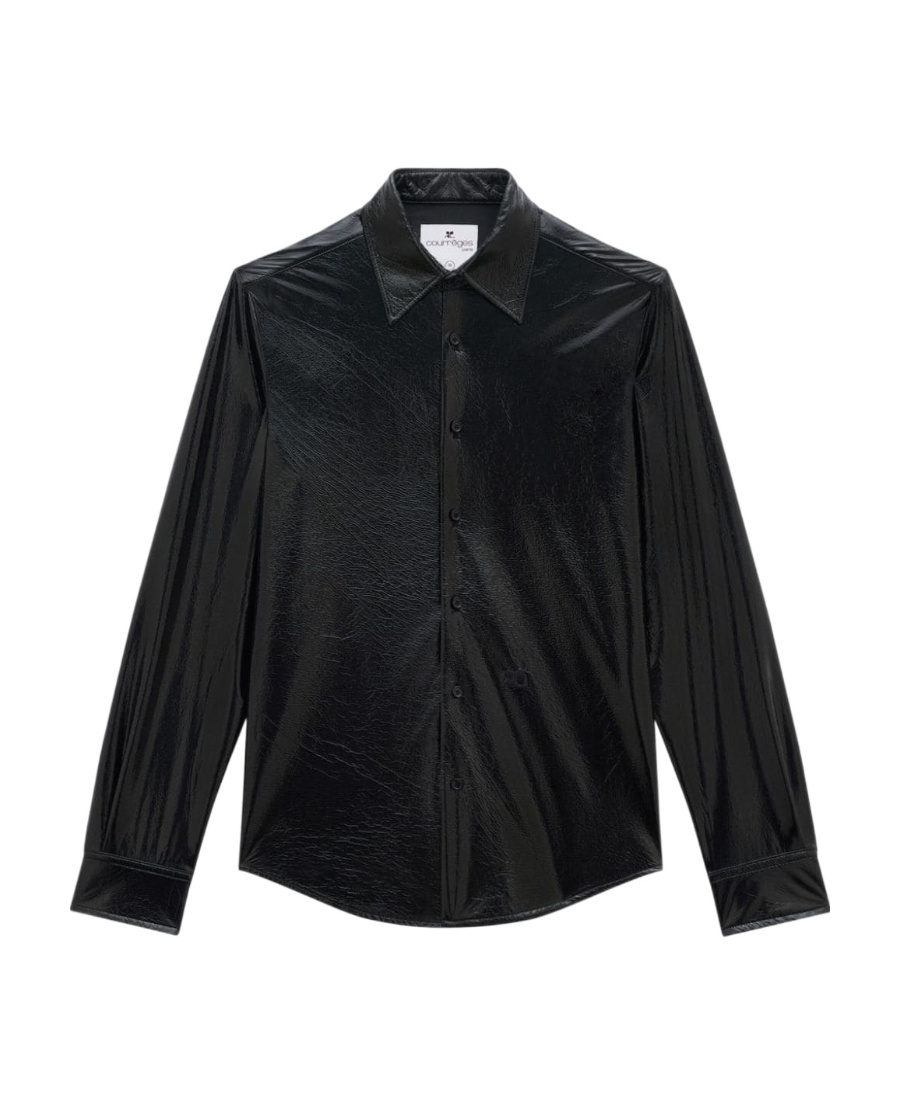 Shop Courrèges Faux-leather Button-up Shirt In Black