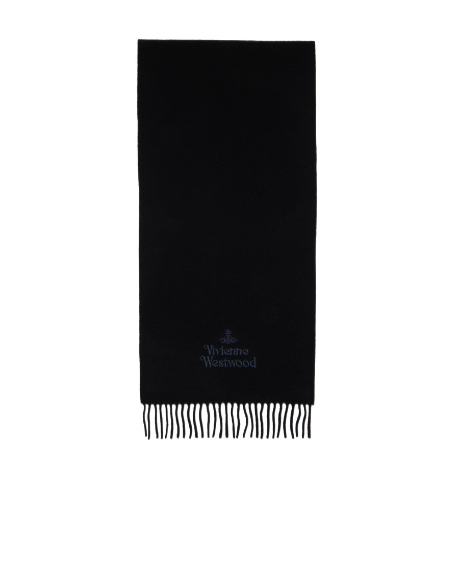 Vivienne Westwood Soft Wool Scarf Featuring Fringe Detail In Black