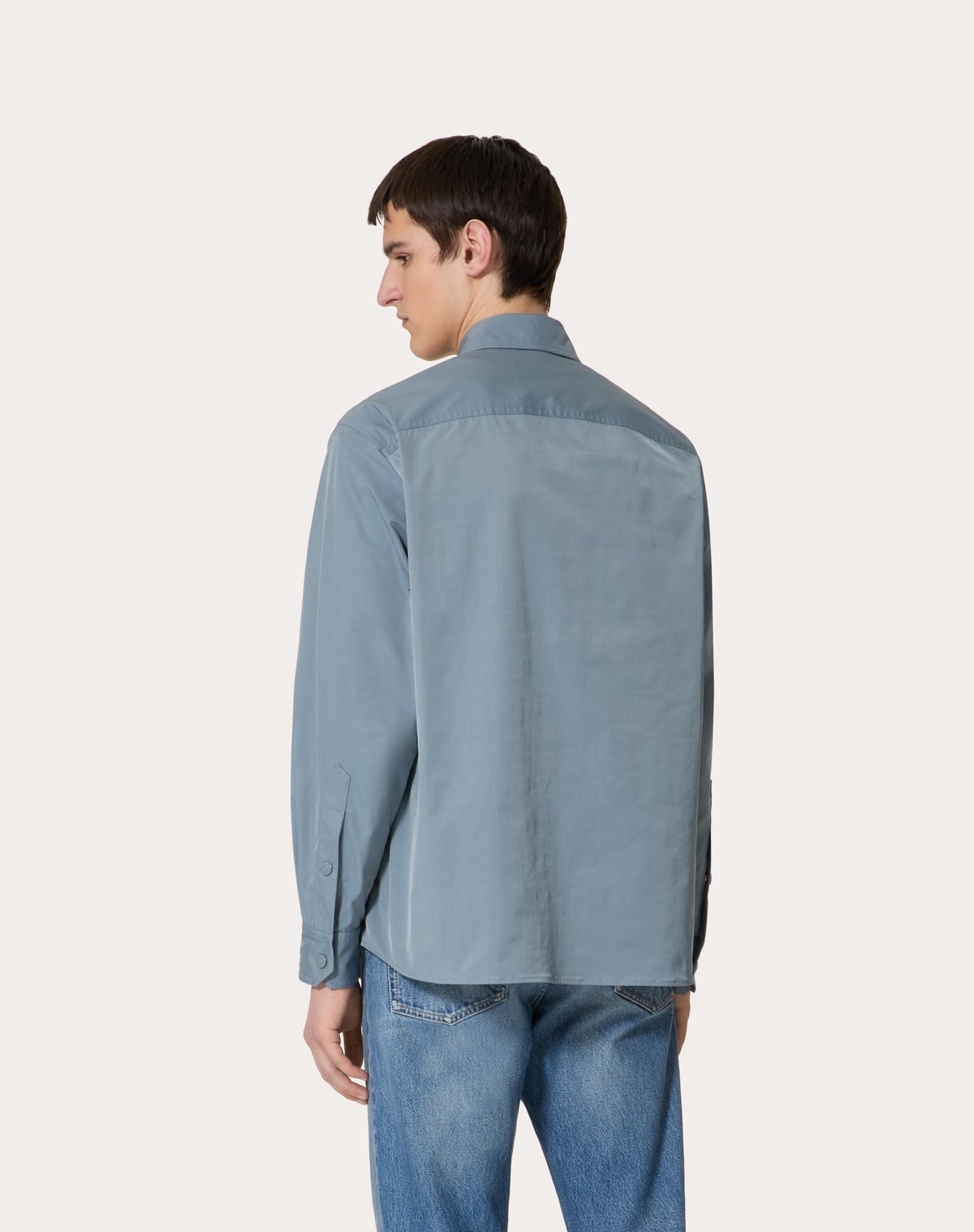 Valentino Nylon Shirt Jacket With Rubberised V Detail In Gray