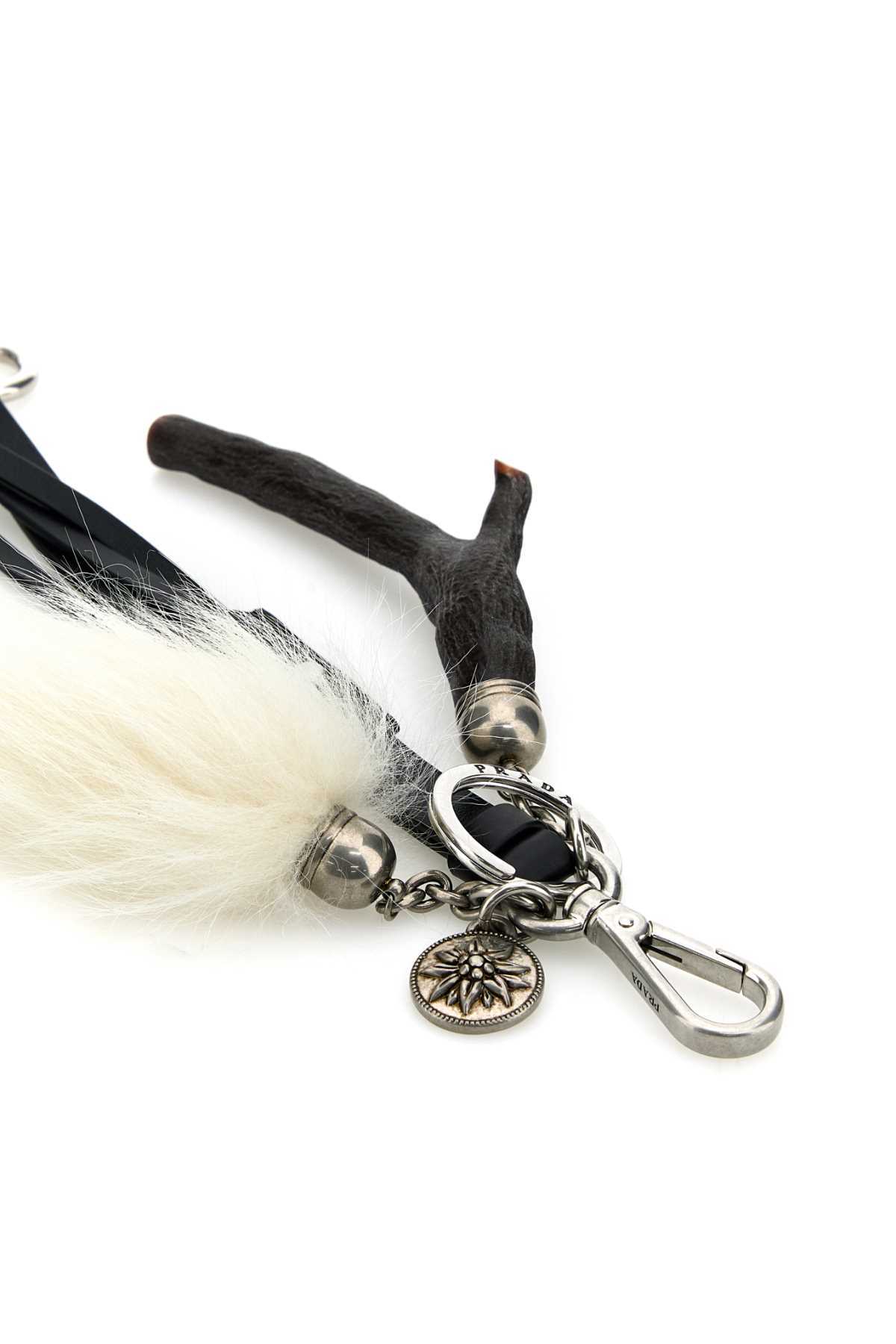 Prada Black Leather Key Ring In Multicolor
