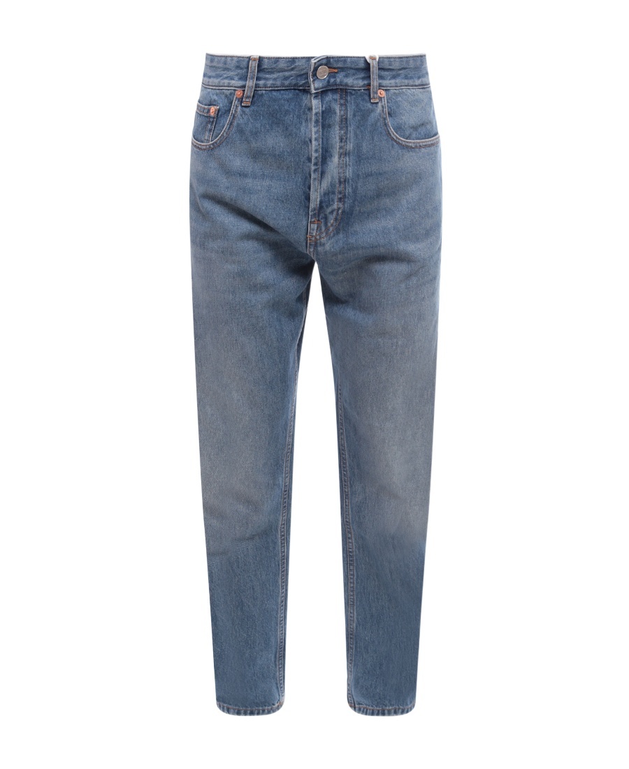 Valentino Cropped Faded Jeans In Blue