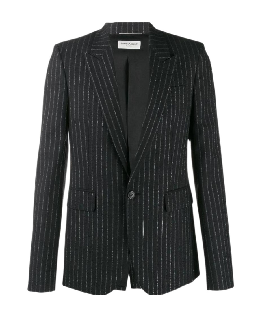 Saint Laurent Metallic Stripes Blazer In Black