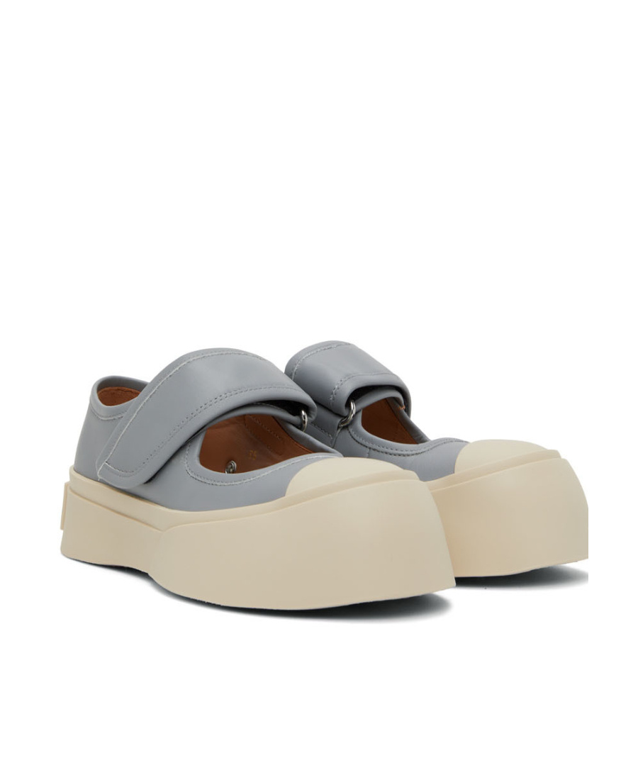Marni Gray Calfskin Low-top Sneakers With Hook-and-loop Closure In Blue