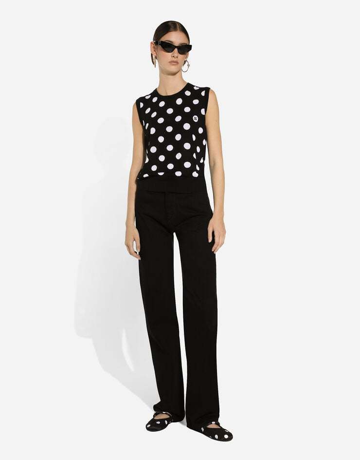 Dolce & Gabbana Polka Dot Wool-blend Sweater Vest In Black