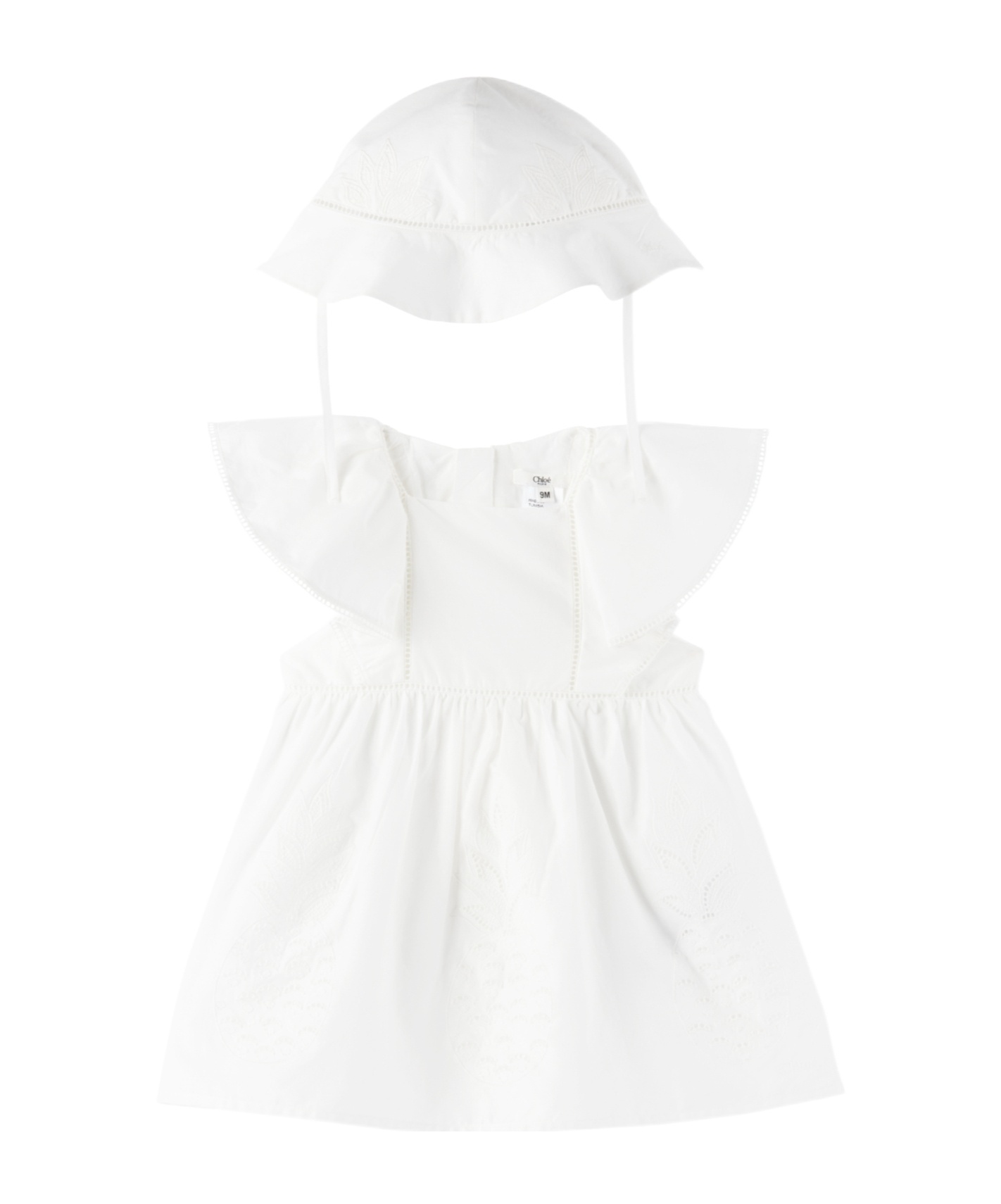 Chloé Embroidered Motif Dress And Hat Set In White