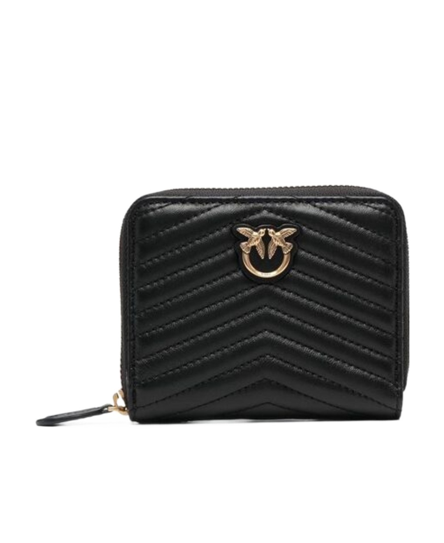 Pinko Logo Plaque Quilted Zipped Wallet In Black