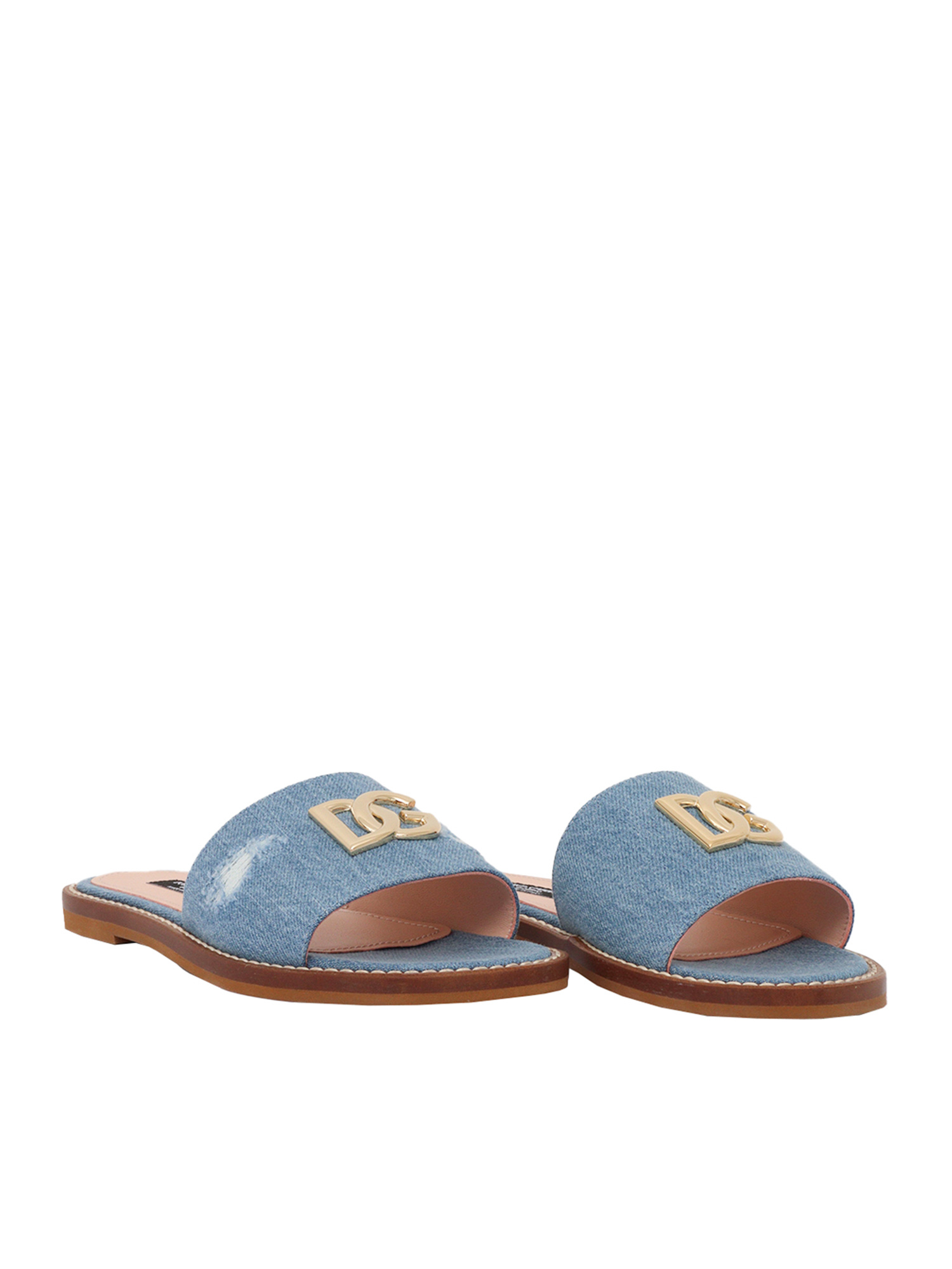 Dolce & Gabbana Dolce Gabbana Kids Dg Logo Flat Denim Sliders In Blue