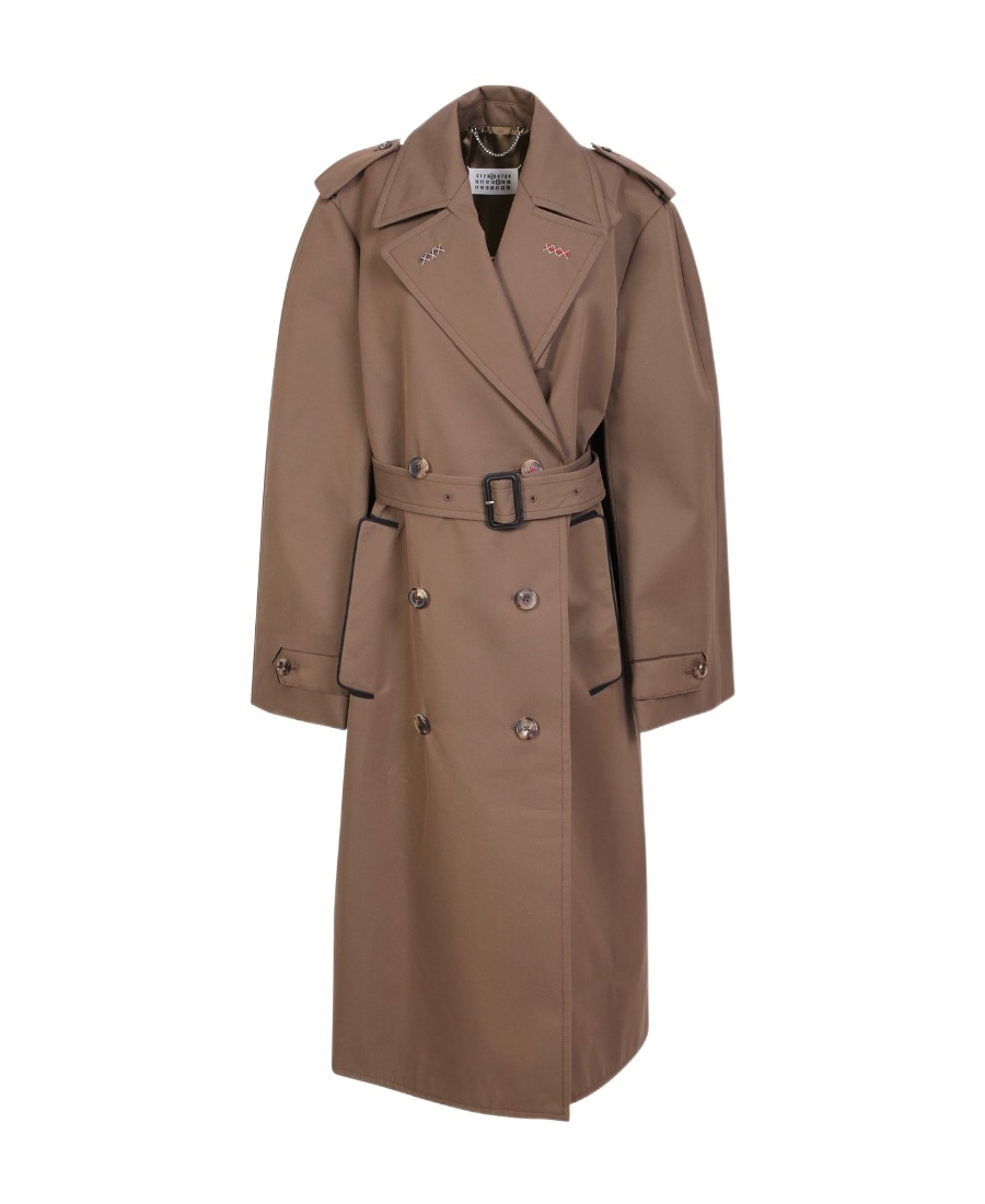 Maison Margiela Double-breasted Cotton Blend Trench Coat In Brown