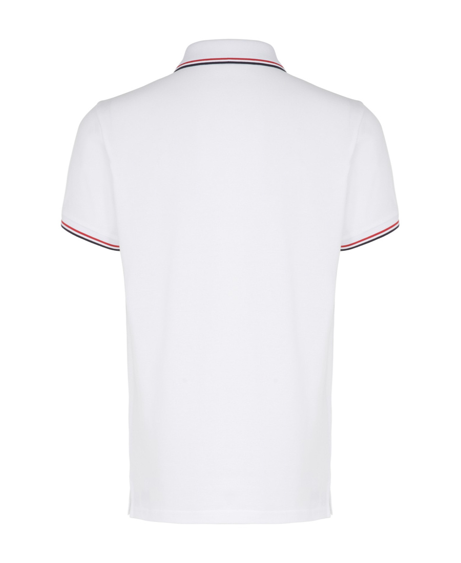 Moncler Classic White Cotton Polo With Signature Tri-color Trim In White