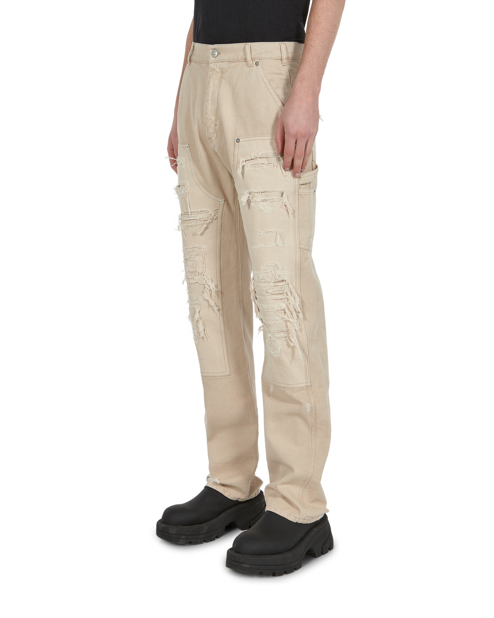 Alyx Destroyed Canvas Ripped Carpenter Trousers In Nude
