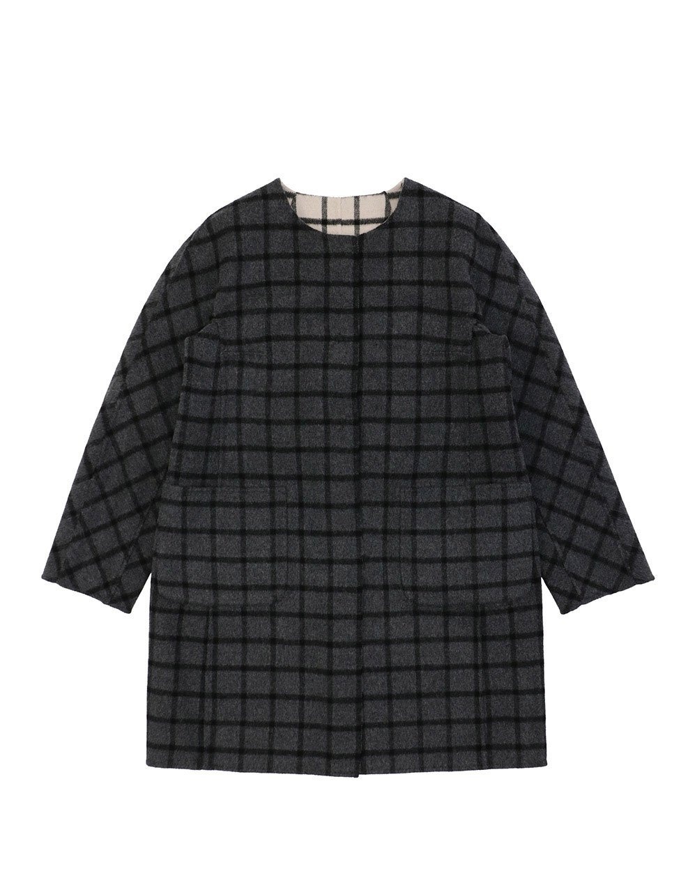 Weekend Max Mara Round-necked Plaid Coat In White