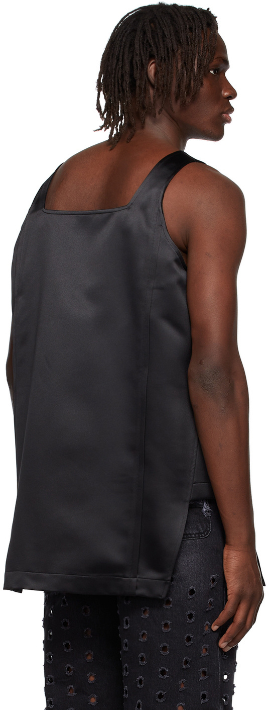 We11 Done Black Square Collar Semi-zipper Vest In Black