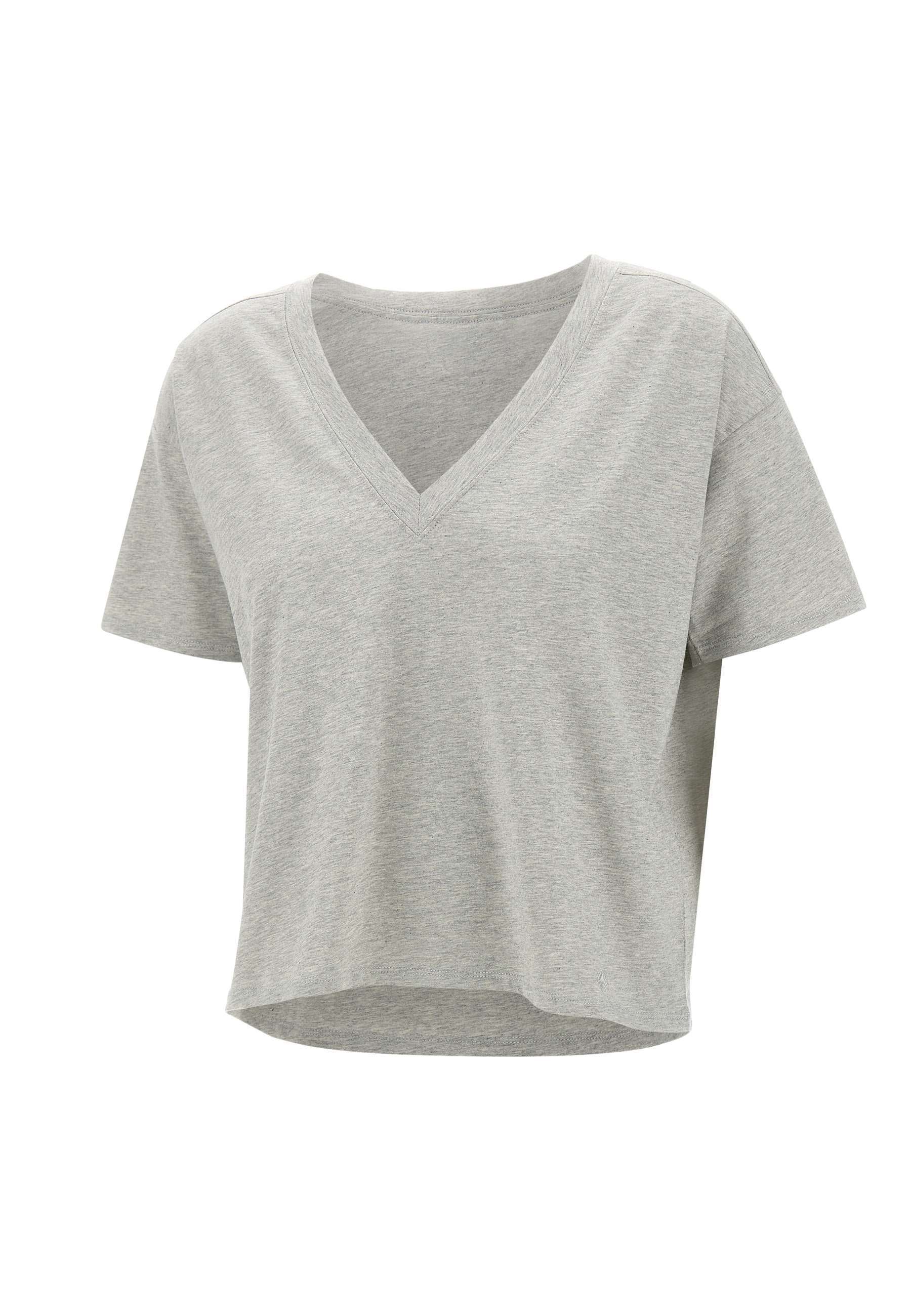 Loulou Studio V-neck Cotton T-shirt Asymmetrical Hemline In Gray