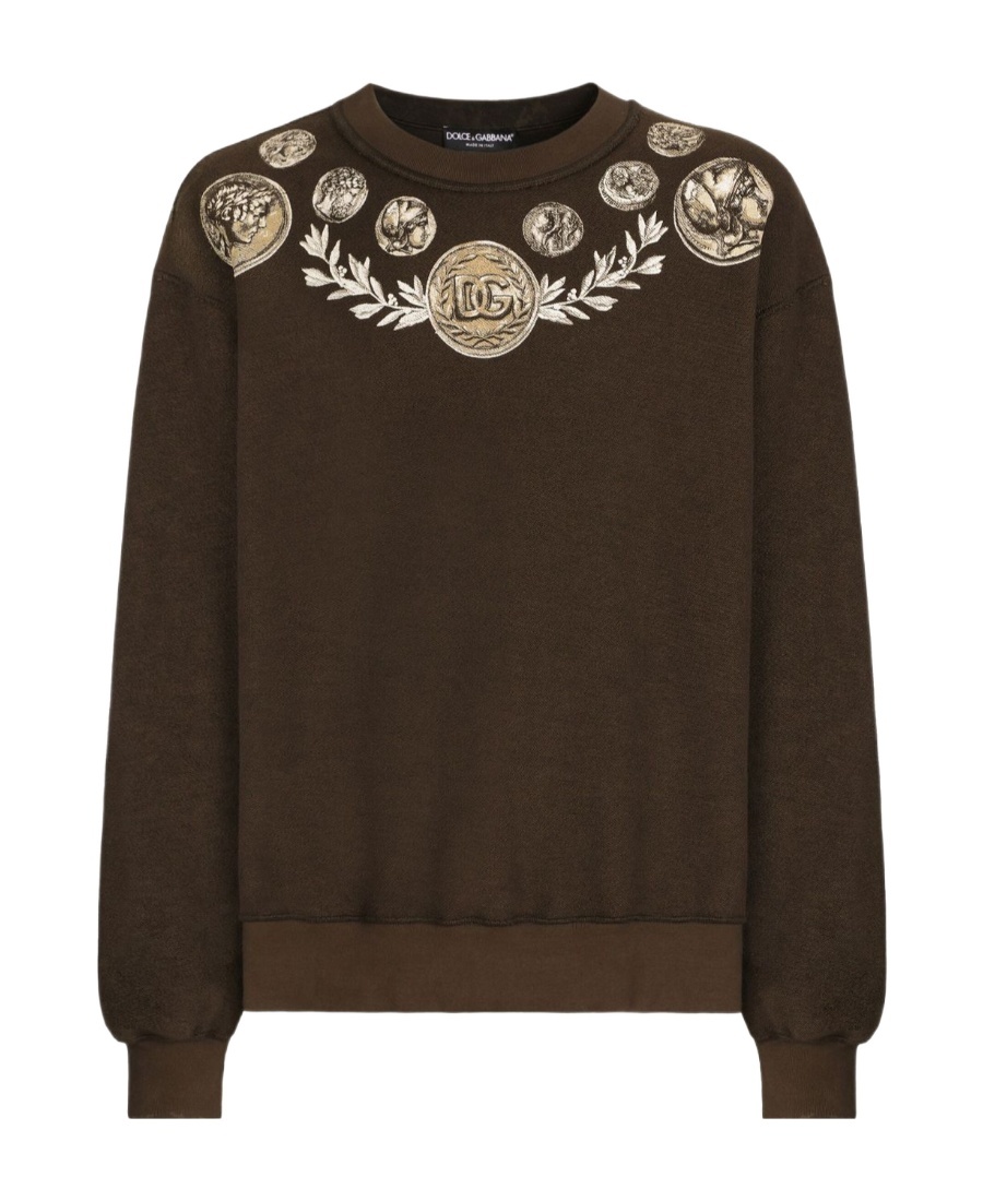 Dolce & Gabbana Coin Print Cotton Sweatshirt In Green
