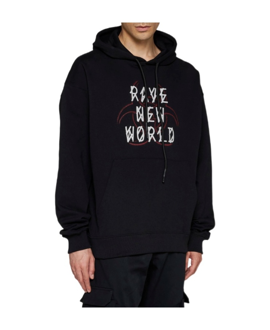 44 Label Group Men Cotton Sweatshirt With Frontal And Back Logo Print In Black