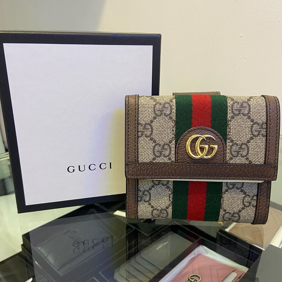 Gucci Ophidia Gg French Flap Wallet In Green