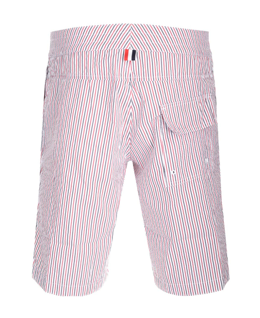 Thom Browne Seersucker Stripe-print Swim Shorts In White
