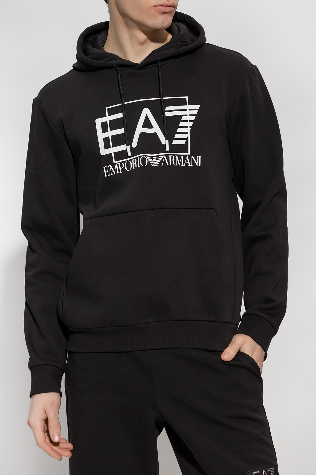 Ea7 Logo-print Drawstring Hoodie In Black