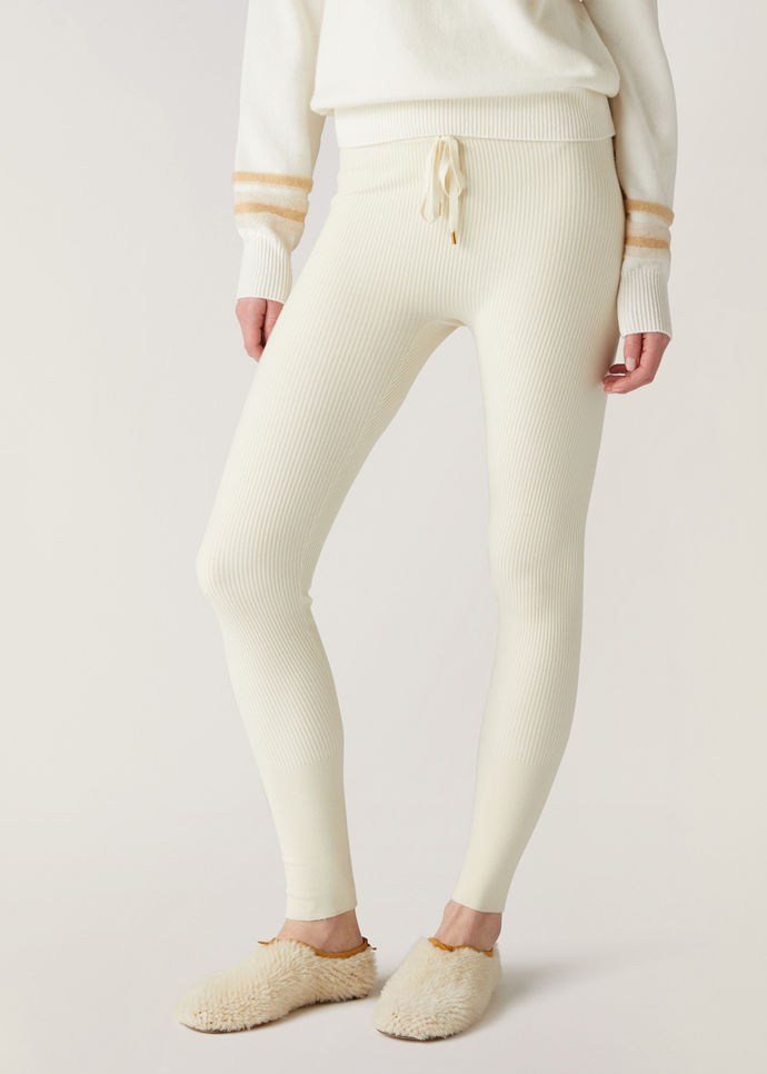 Loro Piana Diavolezza Rib Shearing Wool Leggings In White