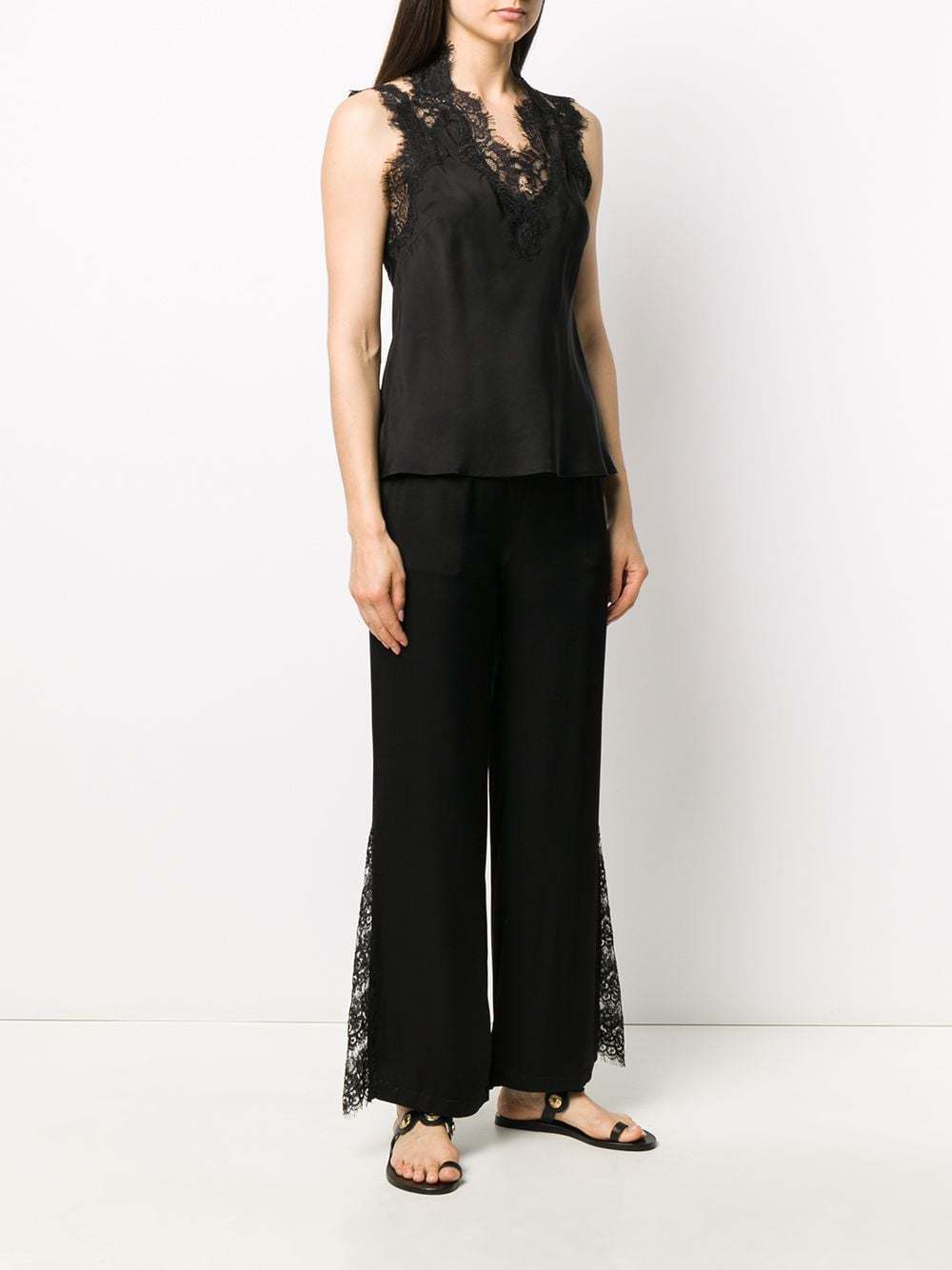 Gold Hawk Lace Panel Silk Blouse In Black