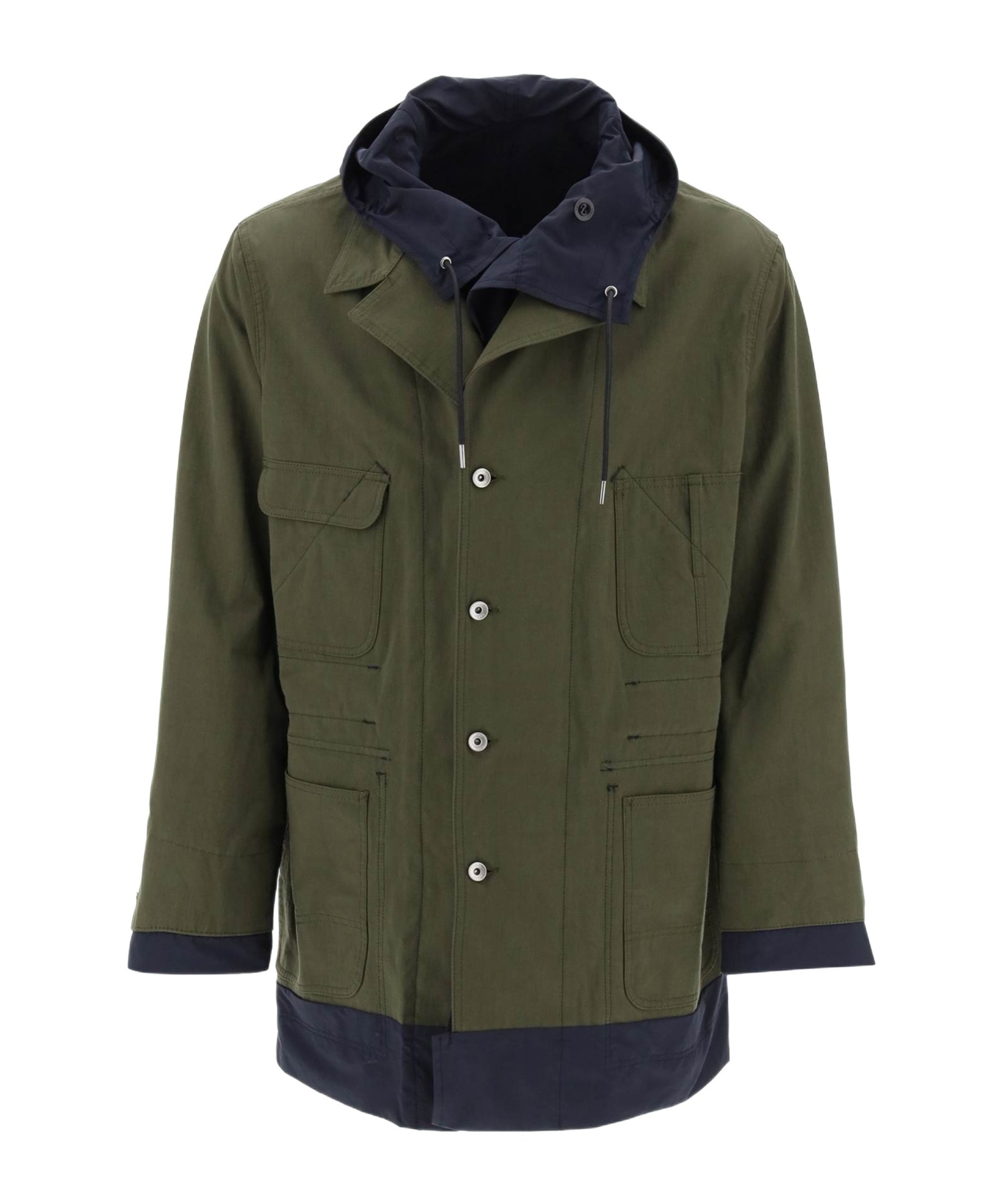 Sacai Army Green Cotton And Nylon Reversibile Jacket In Black
