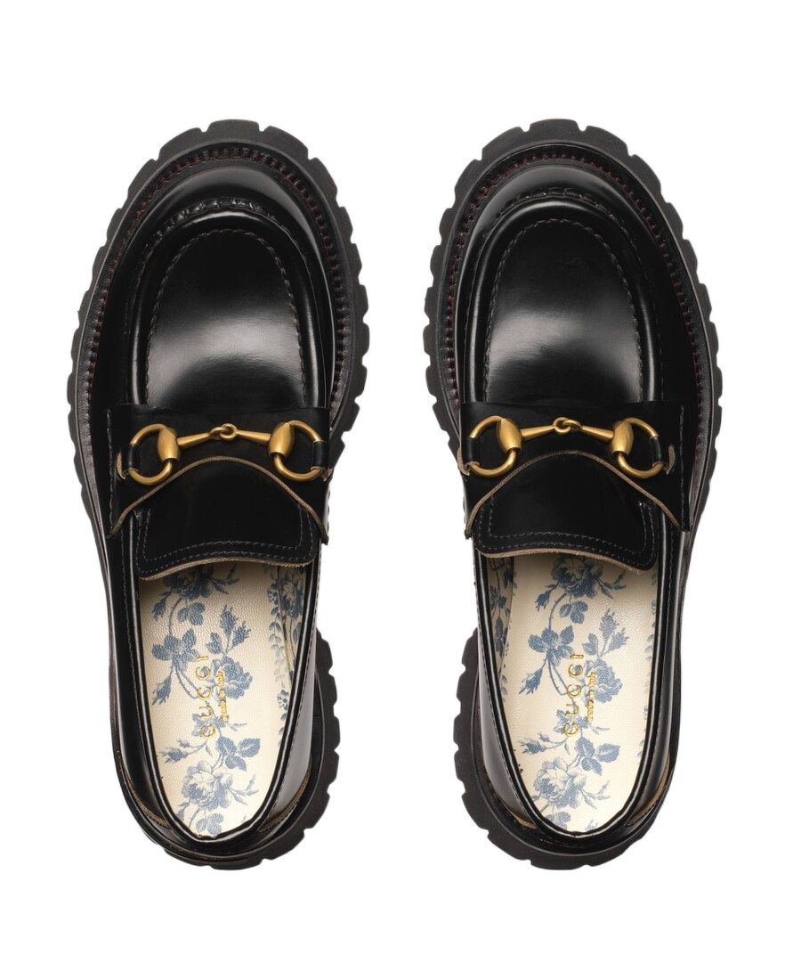 Gucci Leather Loafers With Chunky Sole And Gold-tone Hardware In Black