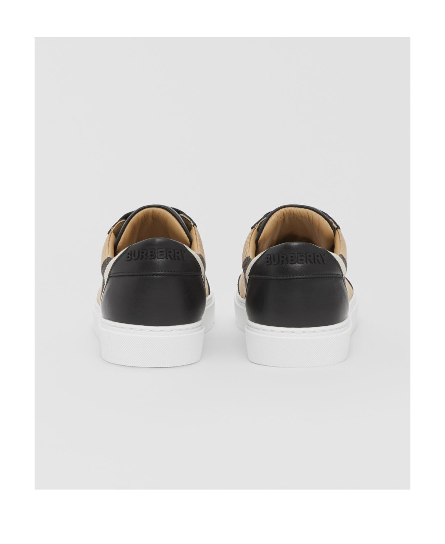 Burberry Check Leather Sneakers In Neutral
