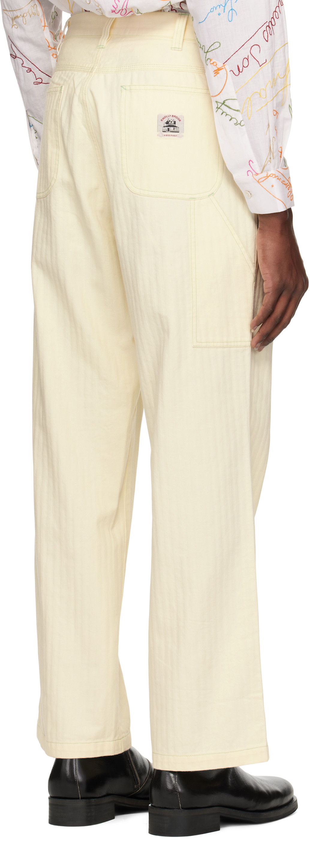 Bode "knolly Brook" Trousers In Herringbone Pattern In Nude