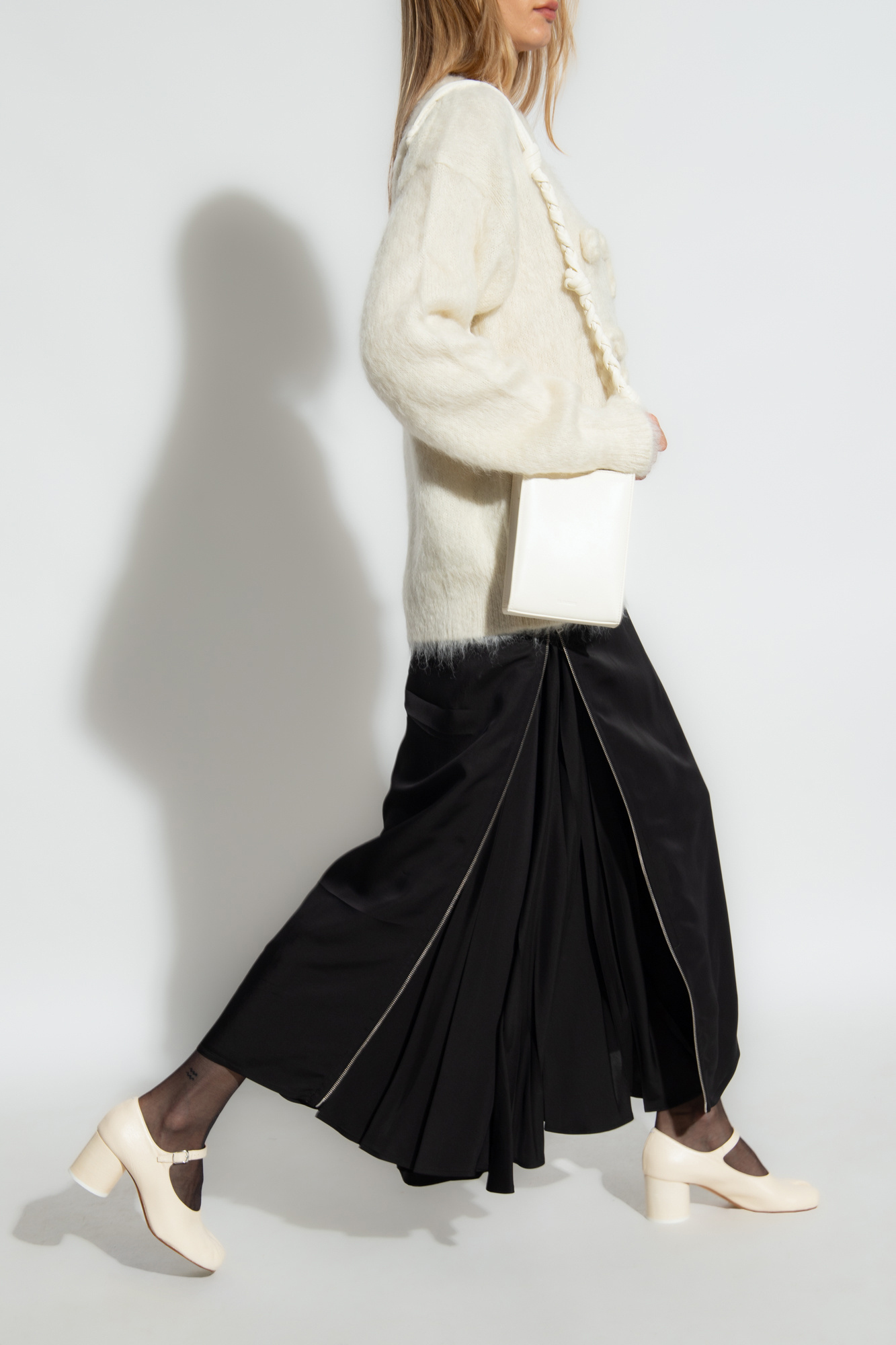 Jil Sander Embroidered Mohair Blend Knit Sweater In White