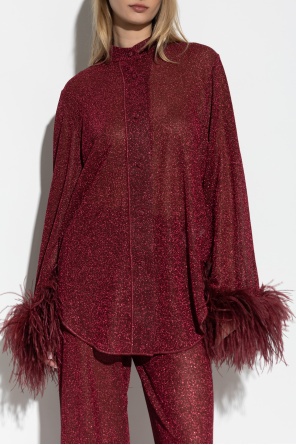 Shop Oseree Burgundy Shirt Finished With Ostrich Feathers