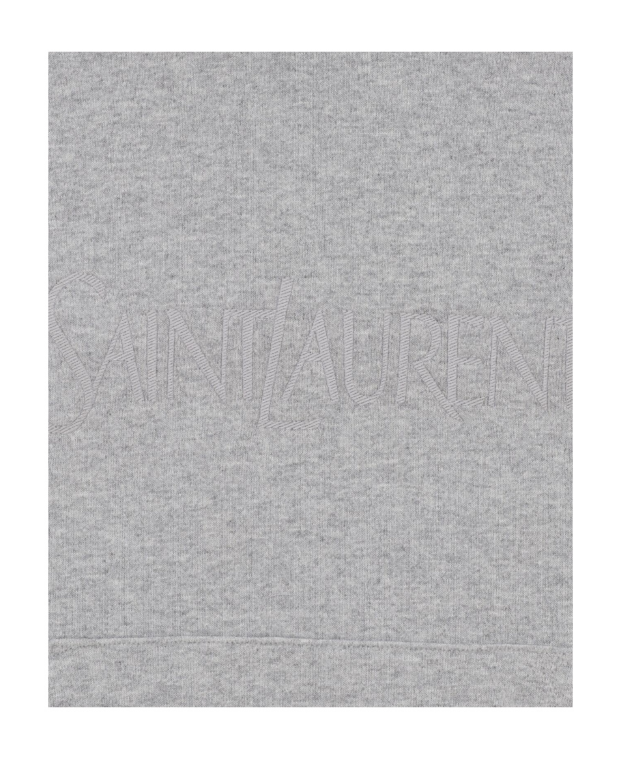 Saint Laurent Cassandre-embroidered Cotton Hoodie In Gray