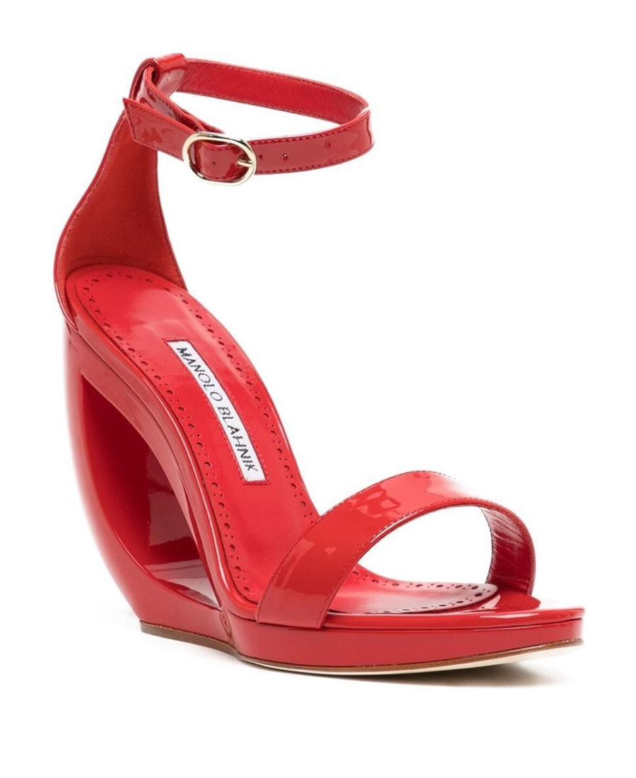 Manolo Blahnik Open-toed Clasp Special-shaped High-heeled Sandals In Brown