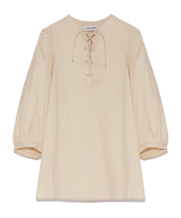 Yves Salomon Tie-neck Silk Seersucker Blouse In Nude