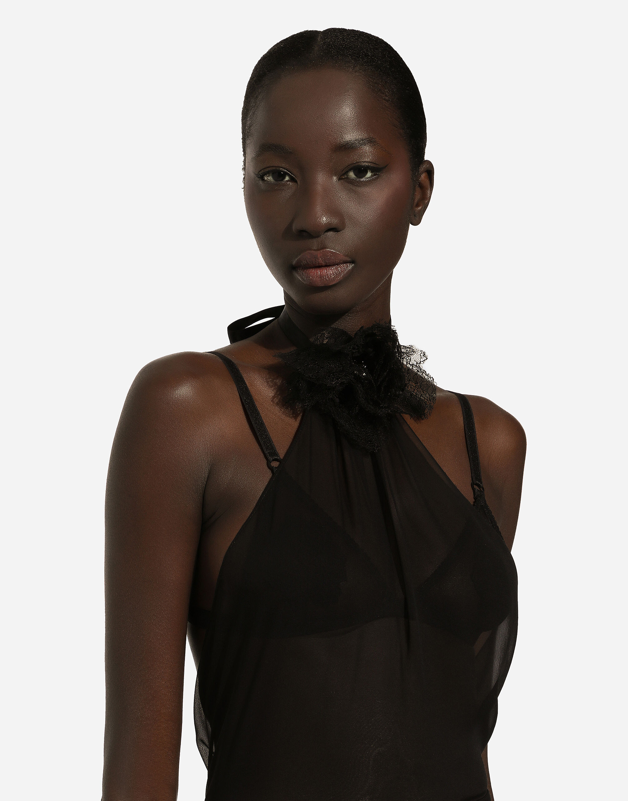 Dolce & Gabbana Floral-appliqué Silk Scarf Top In Black