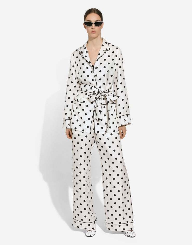 Dolce & Gabbana Polka-dot Long-sleeved Pajama Shirt In White