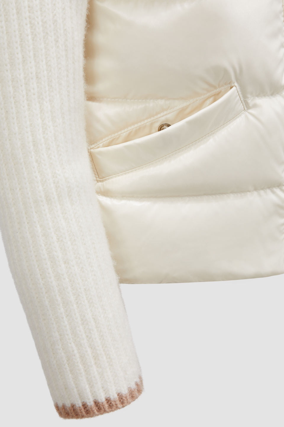 Moncler Lined Wool Zipper Cardigan Down Jacket In White