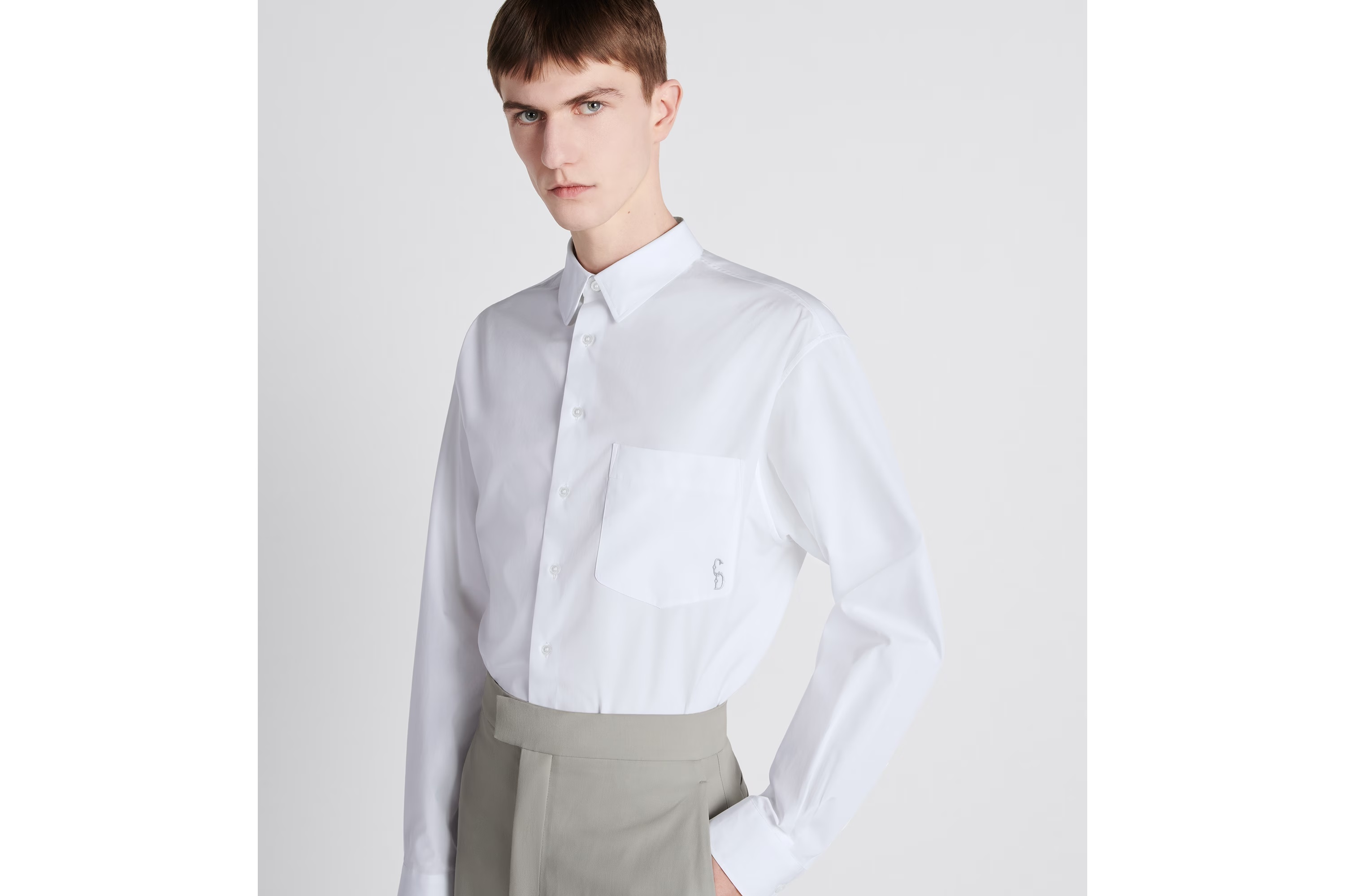Dior Button-down Collar Poplin Cotton Shirt With Embroidered Logo In White
