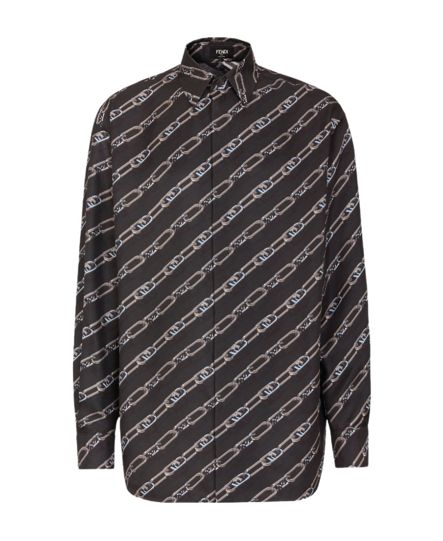 Fendi Ff-logo Print Silk Shirt In Black