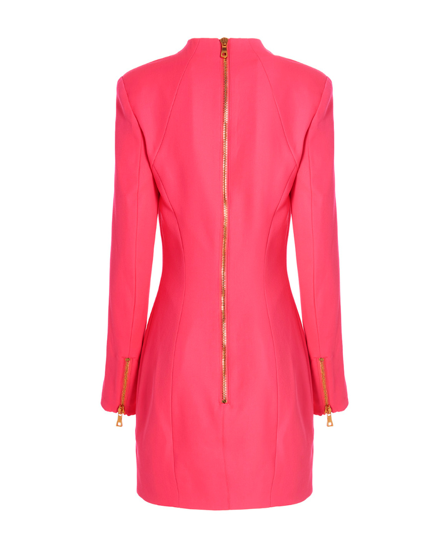 Balmain Embellished Pleated Wool Mini Dress In Pink