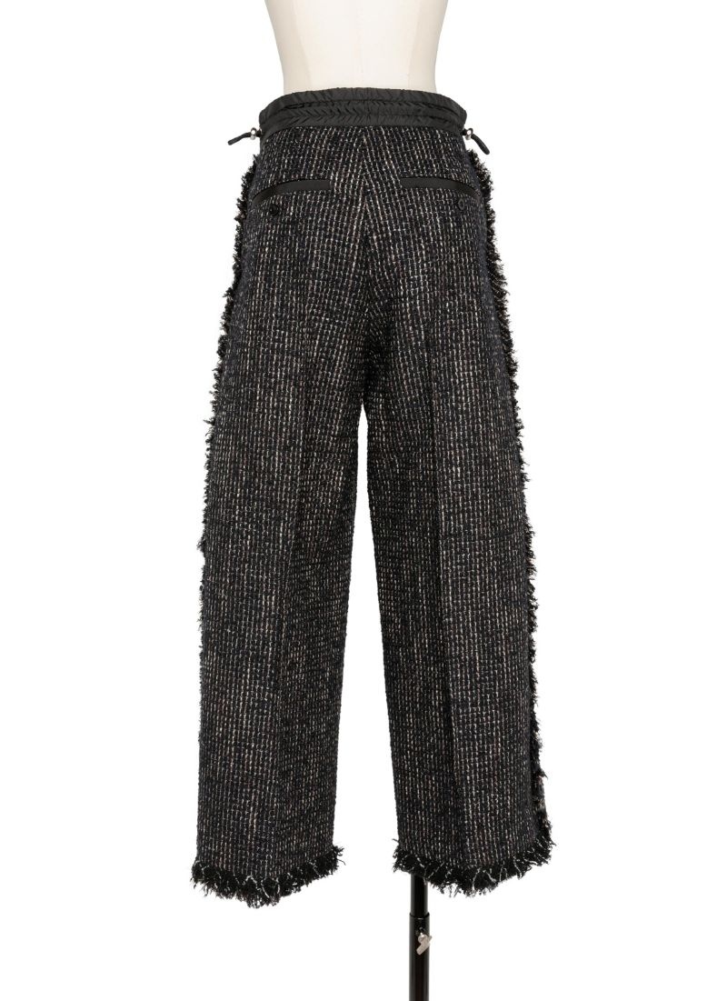 Sacai Cropped-leg Tweed Trousers In Black