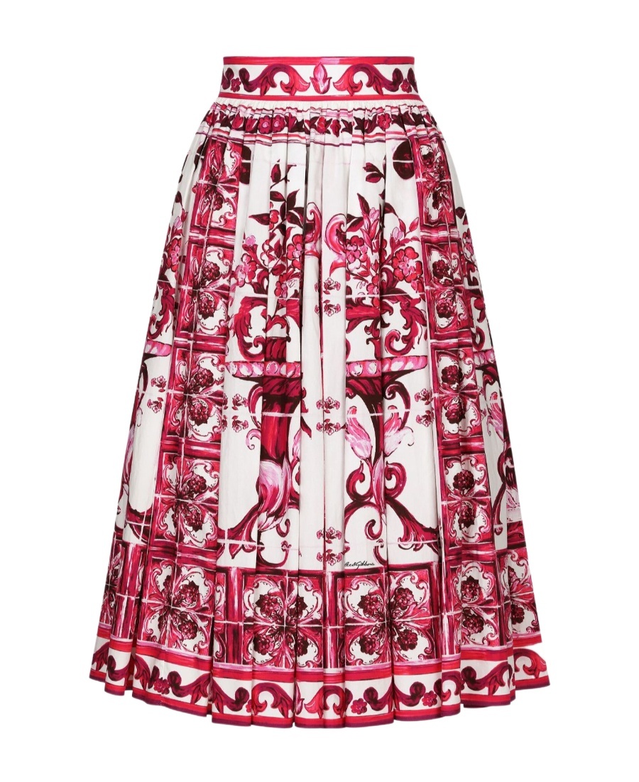 Dolce & Gabbana Pleated A-line Skirt Majolica Print In Multicolor
